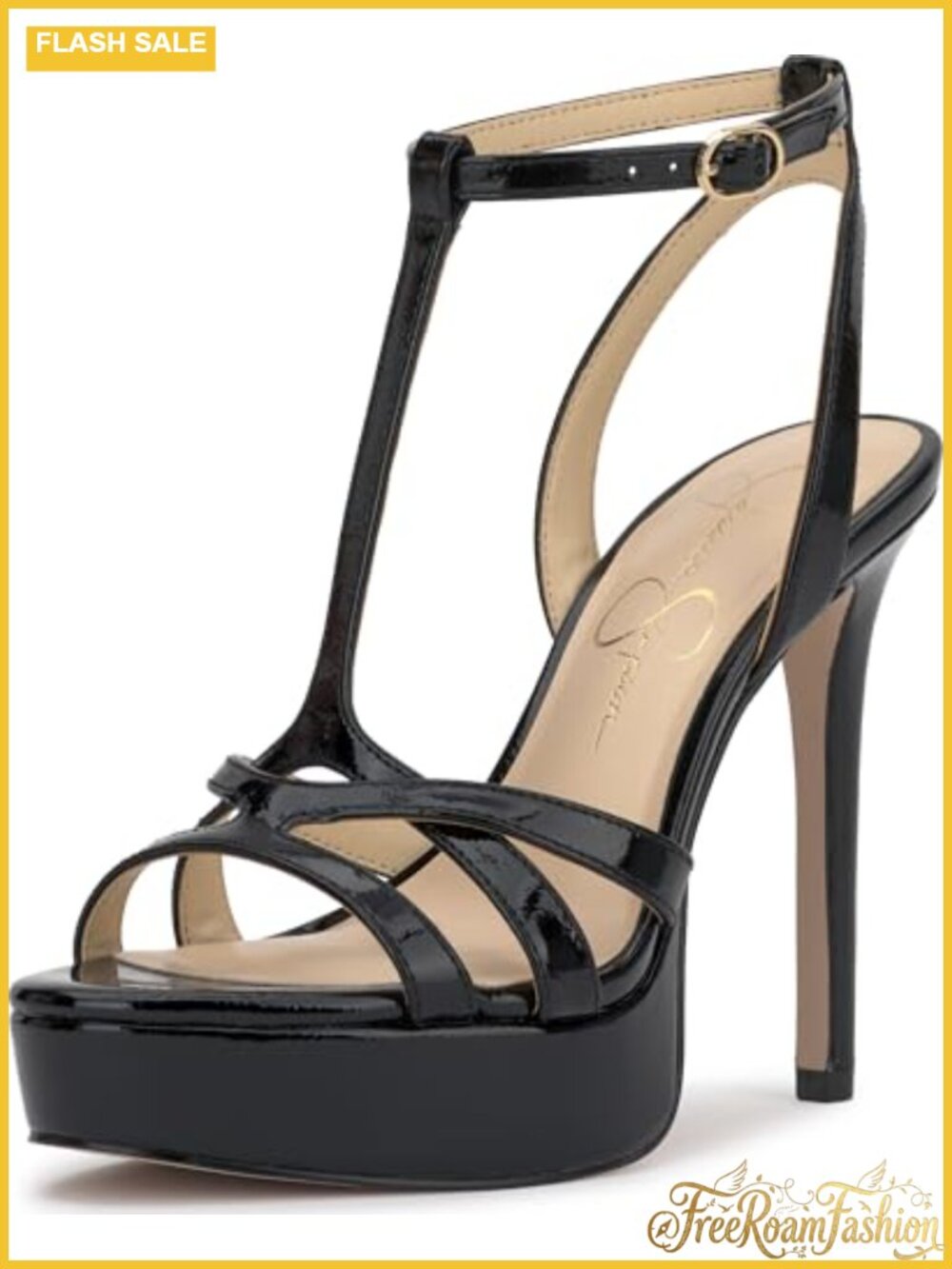 Faux Leather T-Strap Platform Sandals Open Toe Buckle Evening
